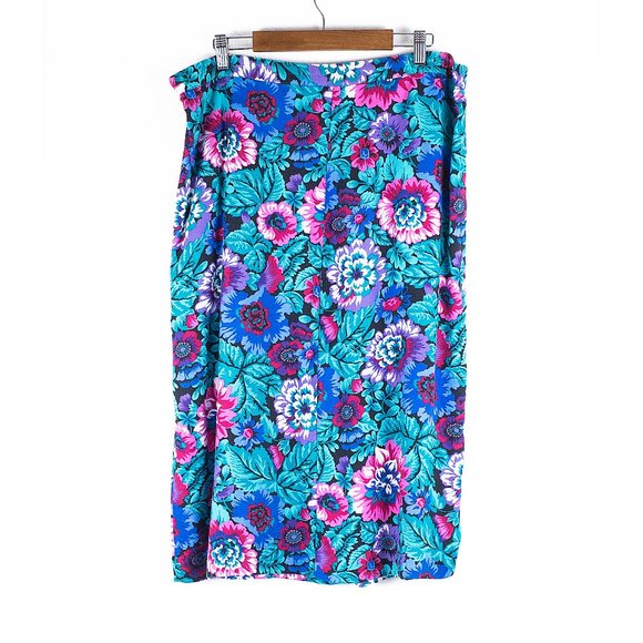 Vintage Floral Printed Pleated Front Midi Skirt 16 - Picture 2 of 6